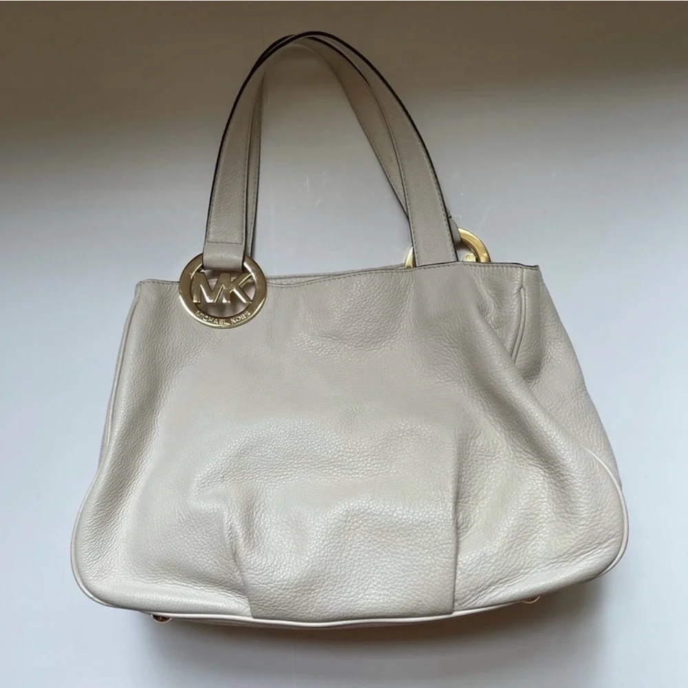 Michael Kors Fulton East West Bone Leather Shoulder Bag with Double Handles